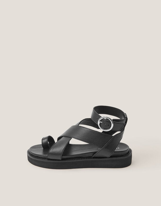 Ivy Toe Strap Crossover Leather Sandals, Black (BLACK), large