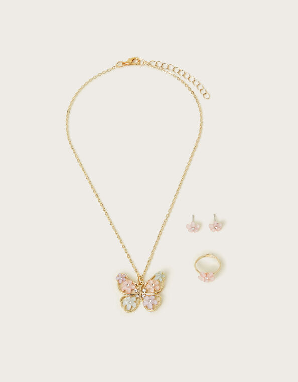 Diamante Flower Butterfly Jewellery Set, , large