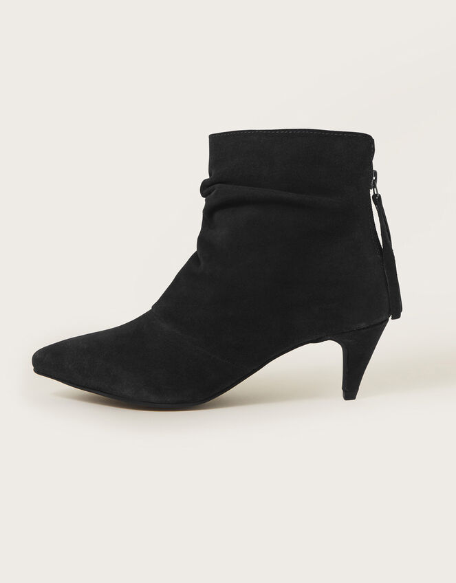 Ruched Suede Kitten Heel Boots, Blue (NAVY), large