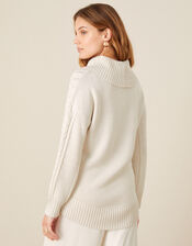Ida Cable Cowl Neck Jumper, Ivory (IVORY), large