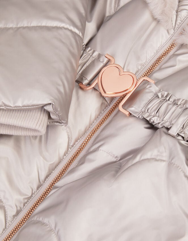Metallic Belted Puffer Coat, Cream (CREAM), large
