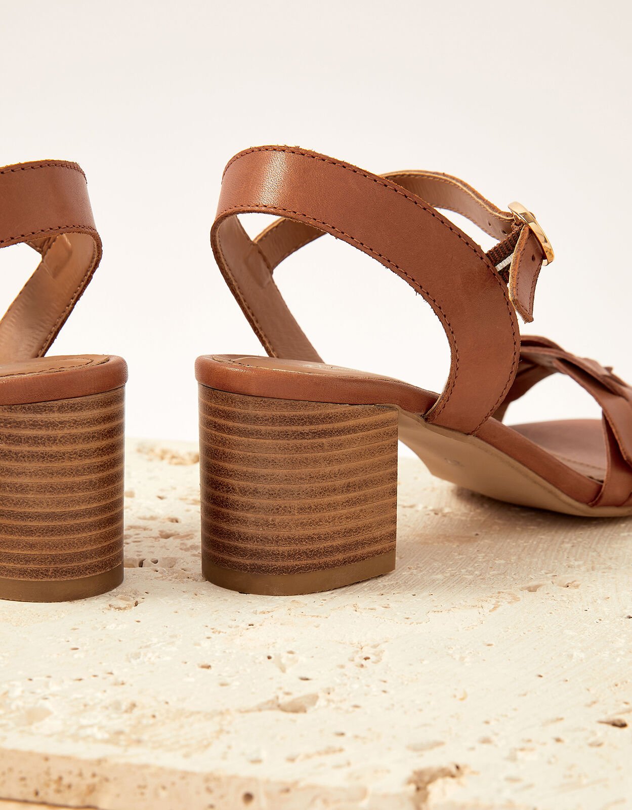Tan leather block shop heels