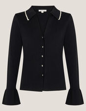 Bray Flute Sleeve Cardigan, Black (BLACK), large