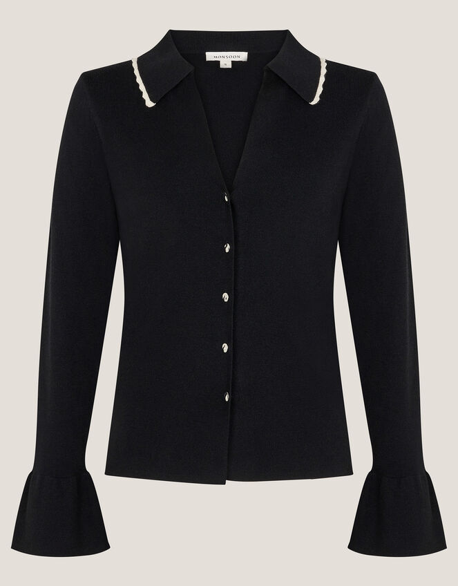 Bray Flute Sleeve Cardigan, Black (BLACK), large