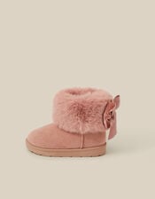 Toddler Fluffy Bow Ankle Boots, Pink (PINK), large