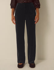 Mila Velvet Straight Leg Trousers, Black (BLACK), large