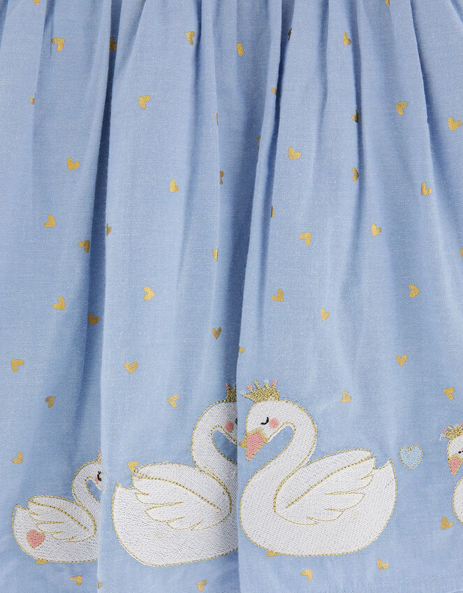 Baby Chambray Swan Embroidered Dress, Blue (BLUE), large
