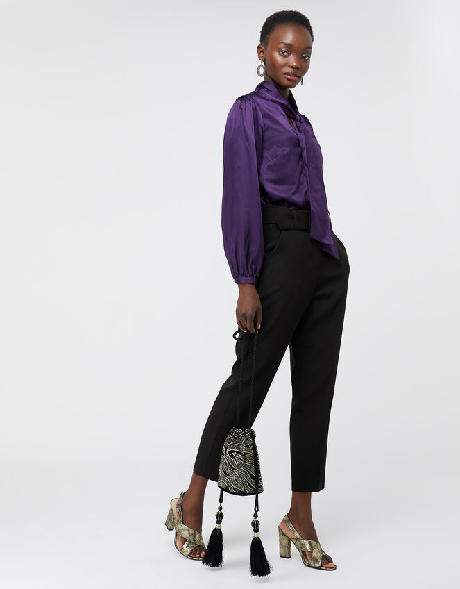 Violet Tie Neck Blouse in Silk Blend, Purple (PURPLE), large