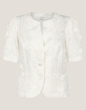 Eliza Short Sleeve Jacquard Top, Ivory (IVORY), large