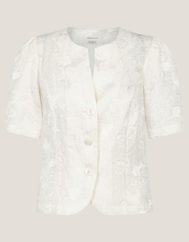 Eliza Short Sleeve Jacquard Top, Ivory (IVORY), large