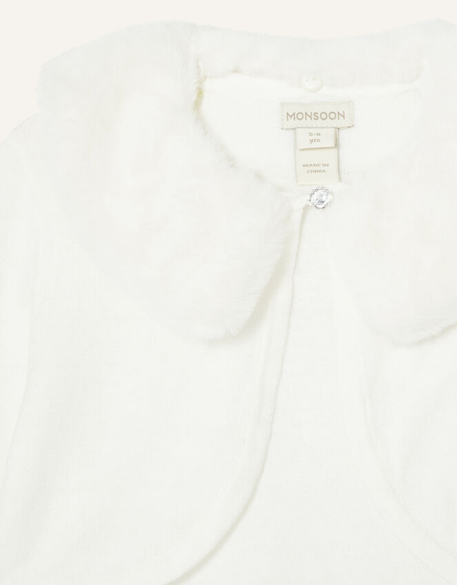 Super-Soft Faux Fur Collar Cardigan, Ivory (IVORY), large