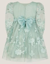 Baby Beatrice Floral Embroidered Party Dress, Green (SAGE), large