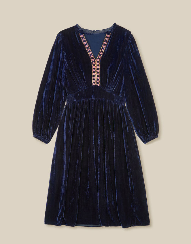 Easy Wendy Floral Embroidered Velvet Maxi Dress, Blue (NAVY BLUE), large
