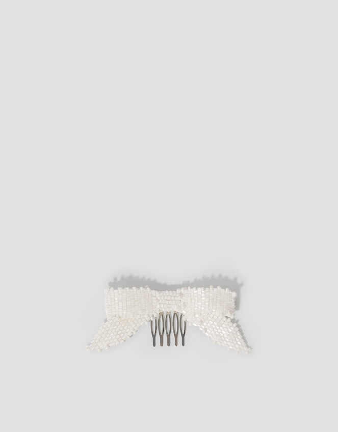 Beaded Bow Comb Hair Clip, , large