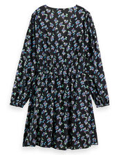 Scotch and Soda Elasticated Waist Floral Mini Dress, Black (BLACK), large