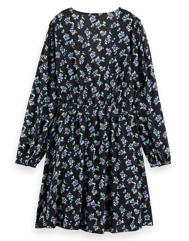 Scotch and Soda Elasticated Waist Floral Mini Dress, Black (BLACK), large