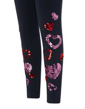 Heart Sequin Embellished Leggings, Blue (NAVY), large