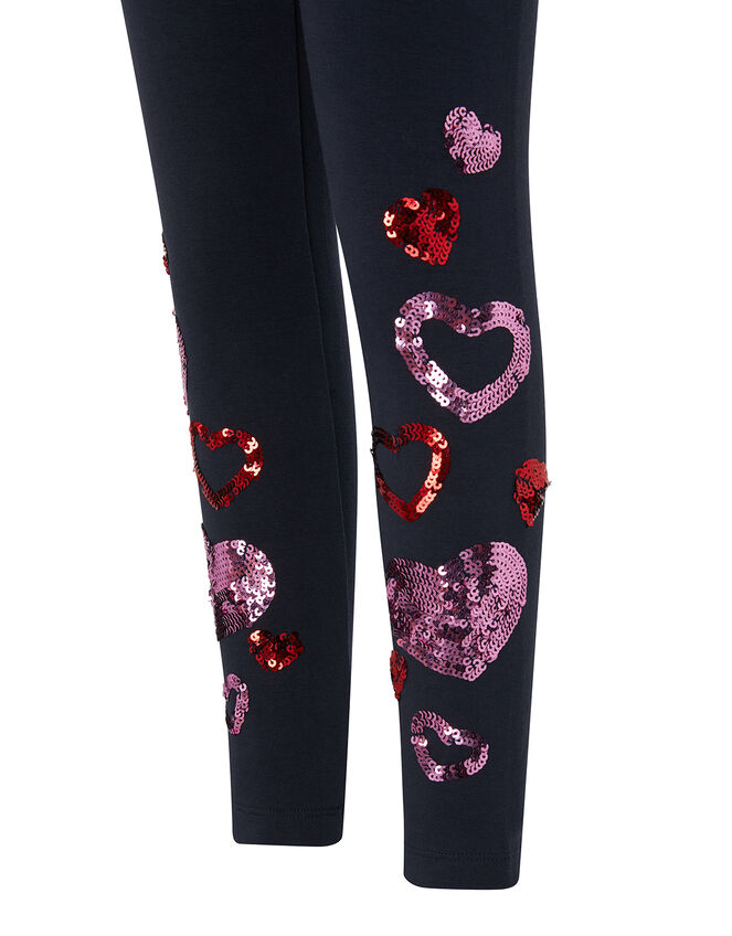 Heart Sequin Embellished Leggings, Blue (NAVY), large