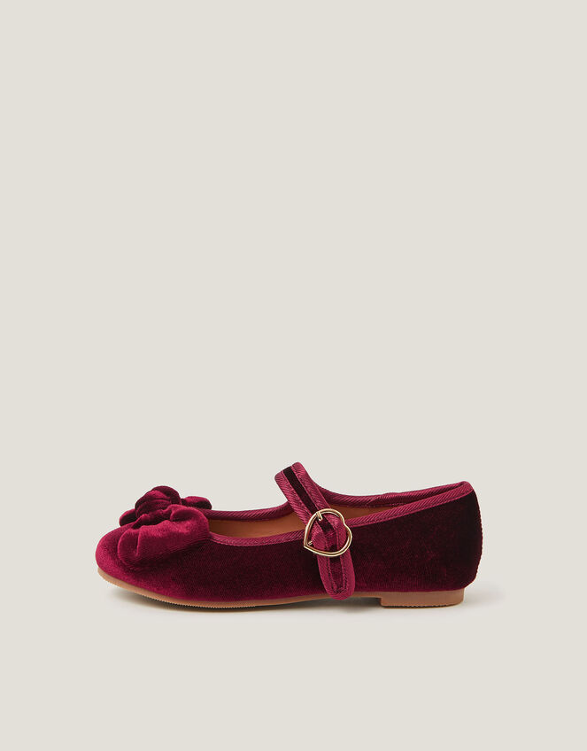 Velvet Bow Strap Ballet Flats, Red (BURGUNDY), large