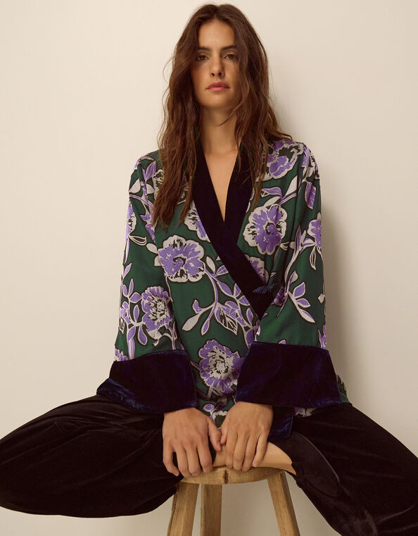 Willow Floral Print Kimono Jacket, Green (GREEN), large