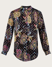 Sloan Print Blouse in Sustainable Viscose, Black (BLACK), large