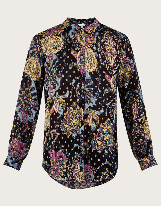 Sloan Print Blouse in Sustainable Viscose, Black (BLACK), large