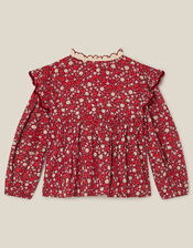 Ditsy Floral Embroidered Blouse, Red (BURGUNDY), large