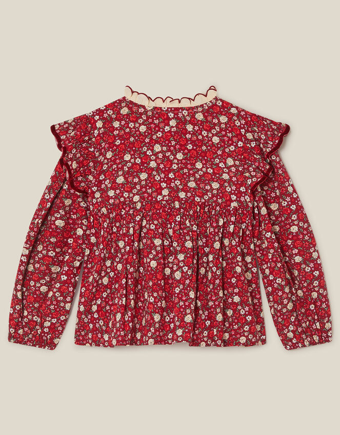 Ditsy Floral Embroidered Blouse, Red (BURGUNDY), large