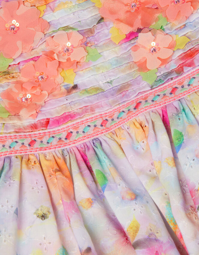 Floral Broderie Puff Sleeve Party Dress, Multi (MULTI), large