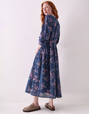 East Layla Floral Long Sleeve Midi Dress, Blue (BLUE), large
