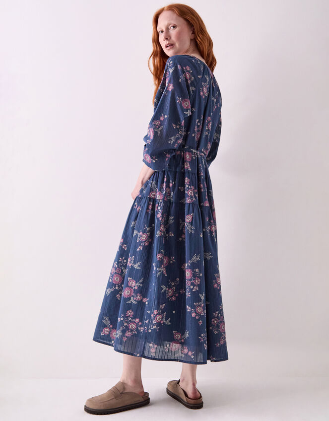 East Layla Floral Long Sleeve Midi Dress, Blue (BLUE), large