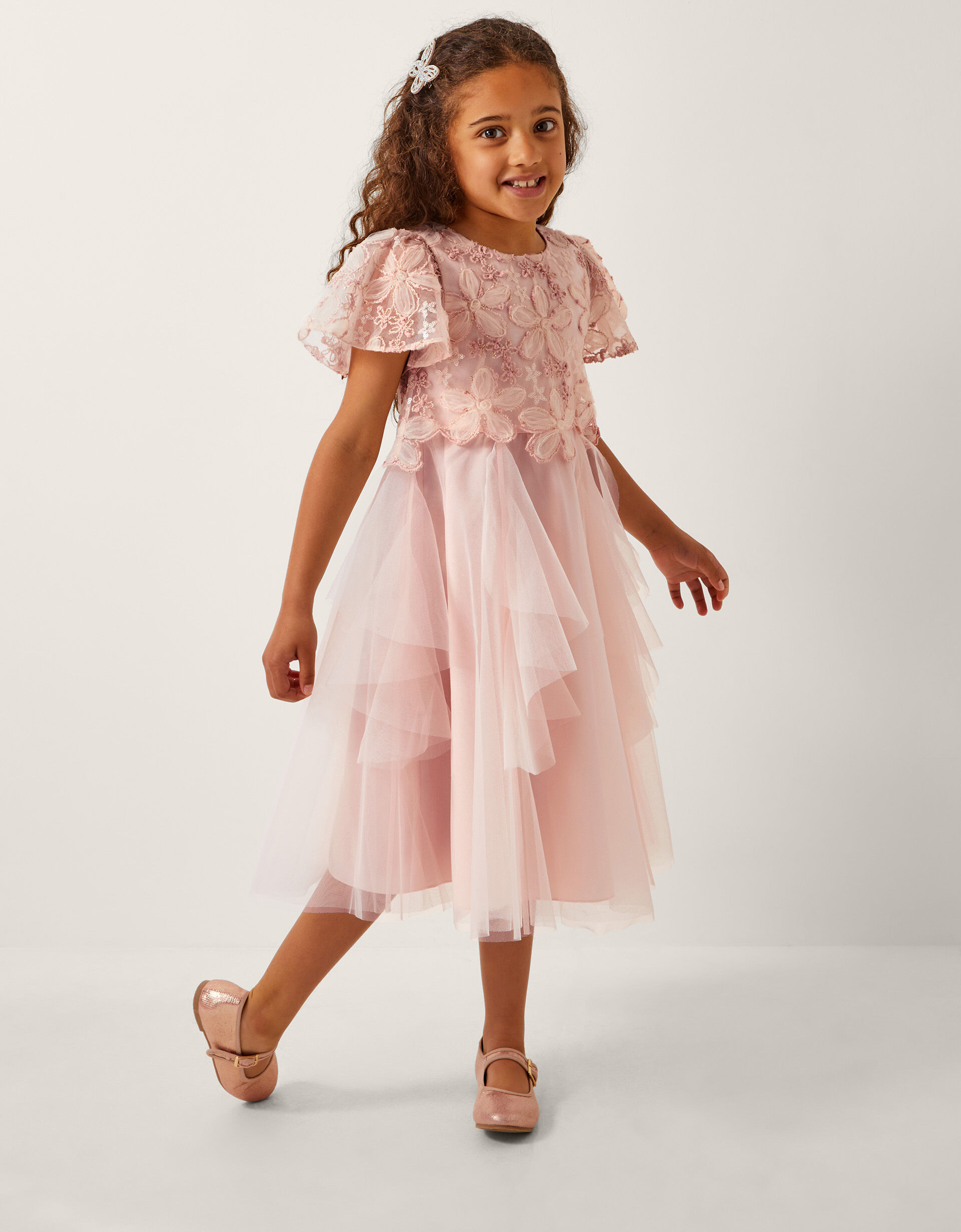 Arabella Flower Ruffle Dress Pink