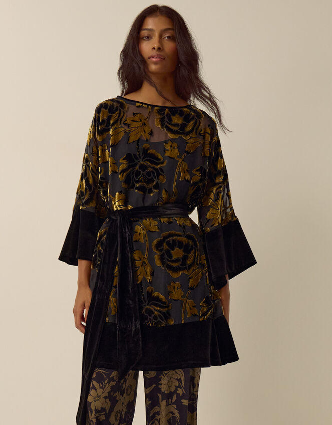 Octavia Floral Devor&eacute; Tunic Dress, Gold (GOLD), large