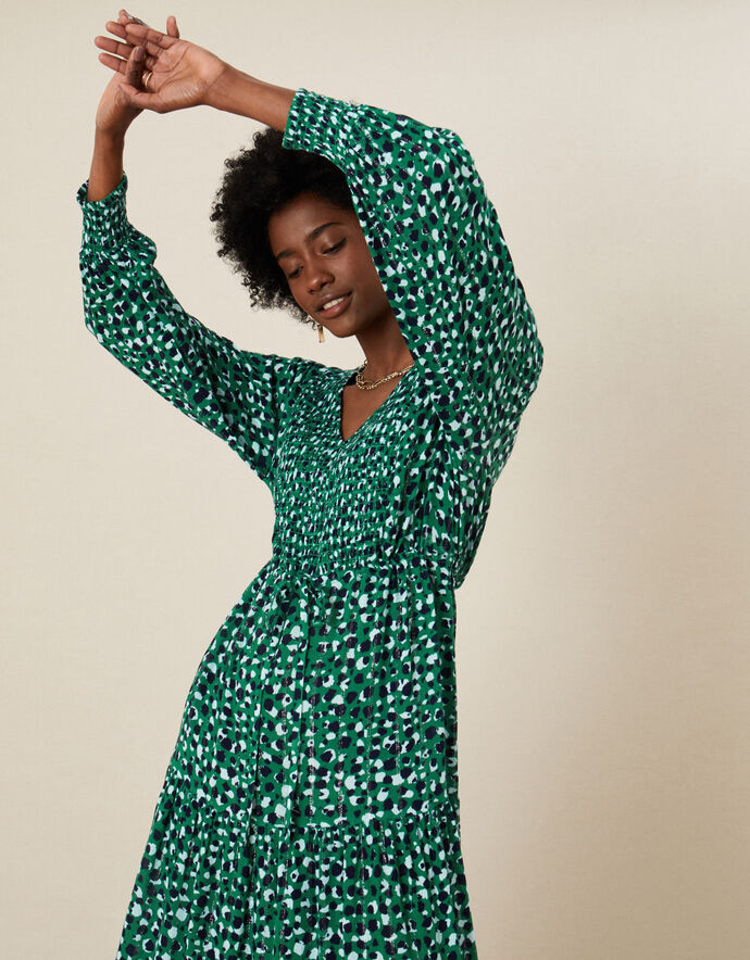 Shirred Animal Print Dress Day Dresses Monsoon UK.