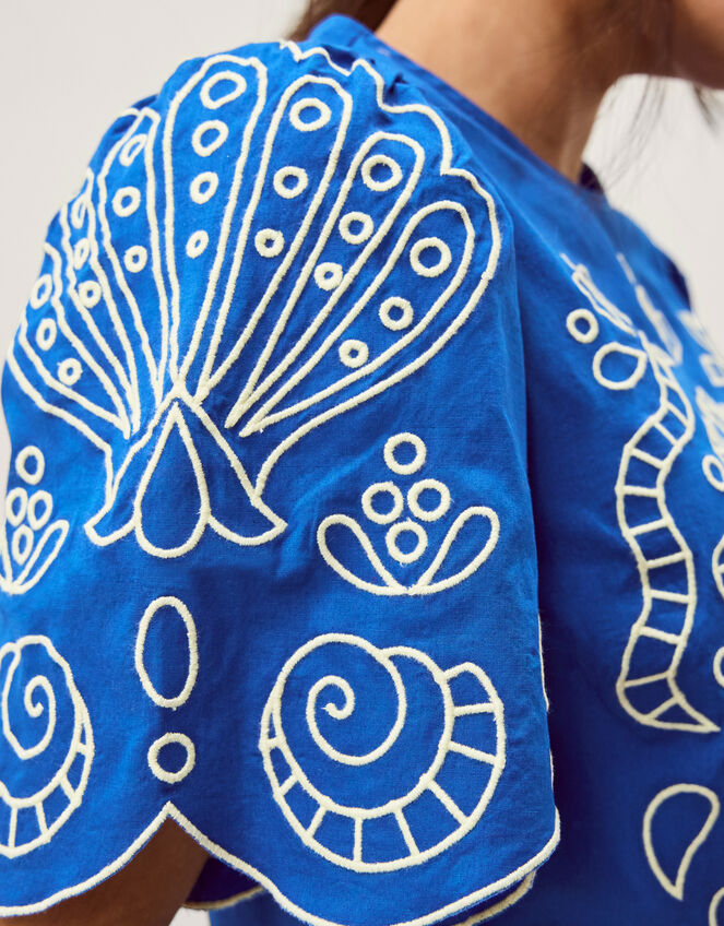 Keira Short Sleeve Embroidered Top, Blue (COBALT), large