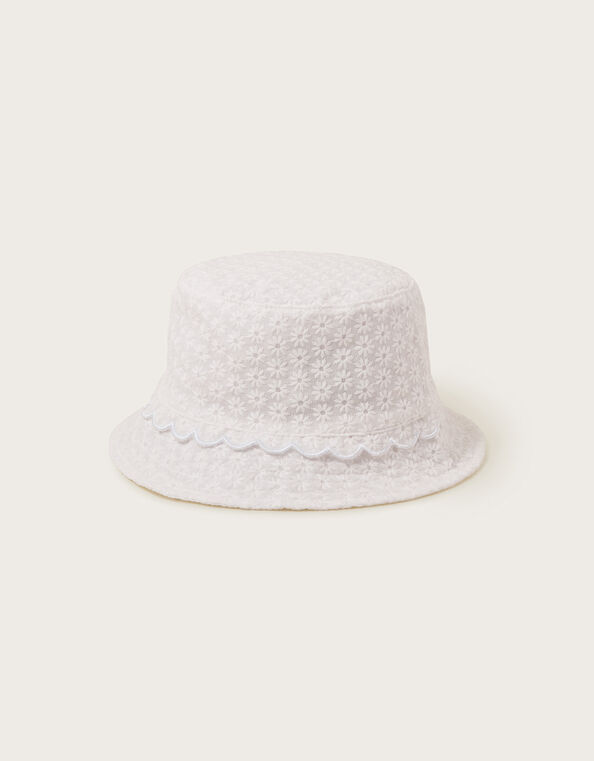 Baby Broderie Bucket Hat, Ivory (IVORY), large