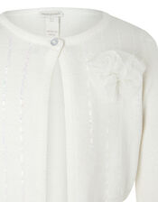 Camilla Sequin Cardigan with Corsage, Ivory (IVORY), large