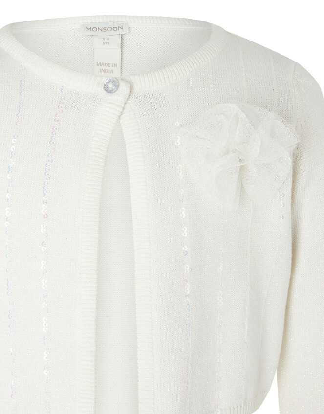 Camilla Sequin Cardigan with Corsage, Ivory (IVORY), large