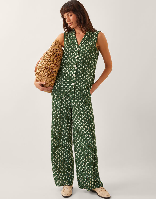 Daisey Geometric Wide Leg Trousers, Green (KHAKI), large