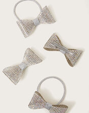 4-Pack Dazzle Bow Hair Set, Silver (SILVER), large