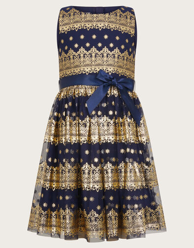 Flick Foil Print Scuba Dress, Blue (NAVY), large