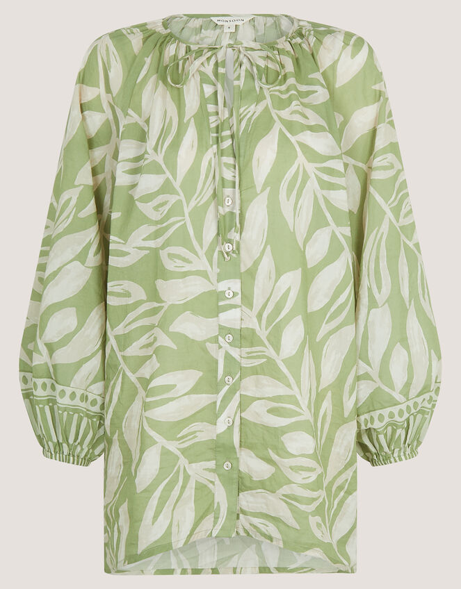 Lillie Leaf Print Blouse, Green (GREEN), large