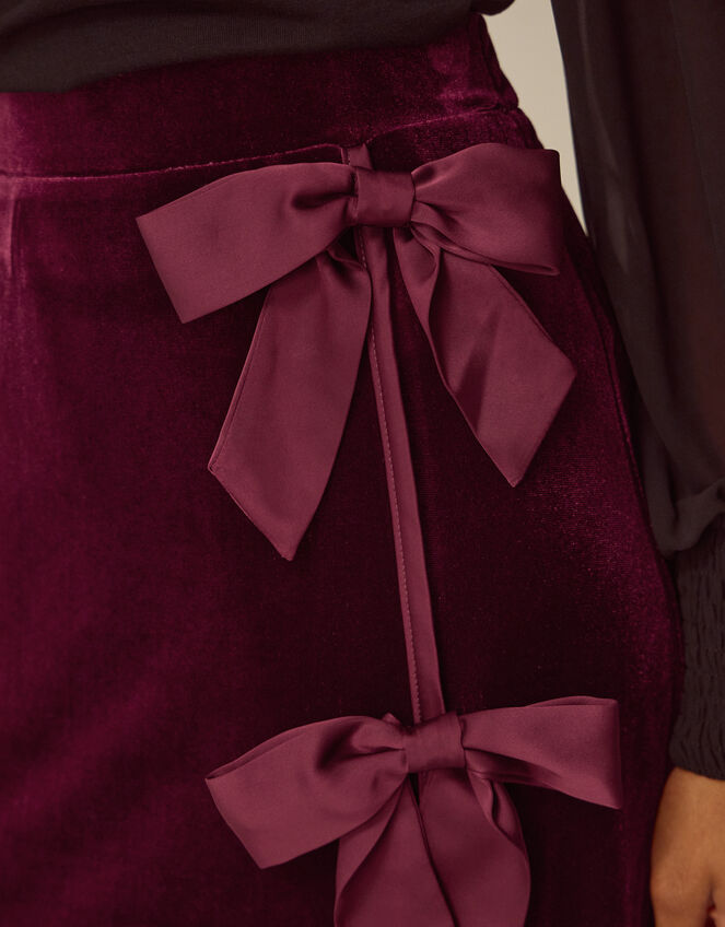 Buffy Bow Velvet Midi Skirt, Red (BURGUNDY), large
