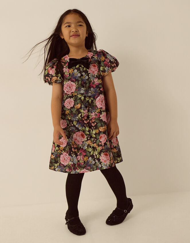 Monsoon x Queens of Archive Edie Velvet Bow Floral Print Party Dress​, Black (BLACK), large