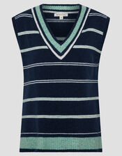 Shauna V-Neck Stripe Knitted Vest, Blue (NAVY), large