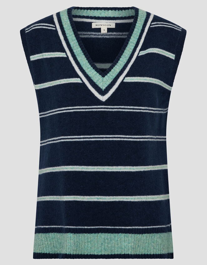 Shauna V-Neck Stripe Knitted Vest, Blue (NAVY), large
