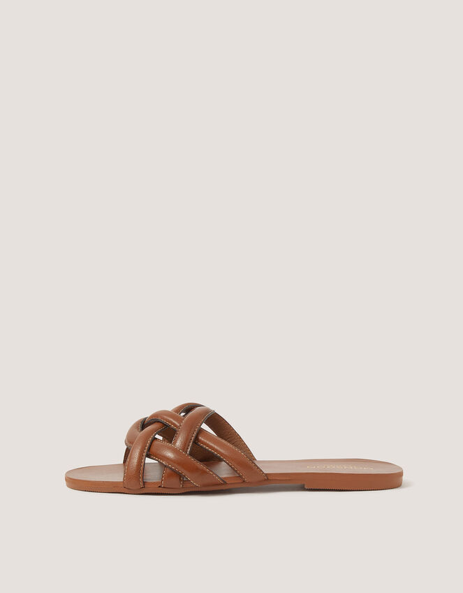 Safi Woven Leather Slide Sandals, Tan (TAN), large