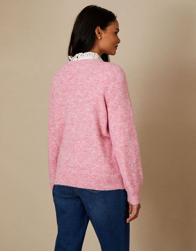 Floral Embroidered Crewneck Jumper, Pink (PINK), large