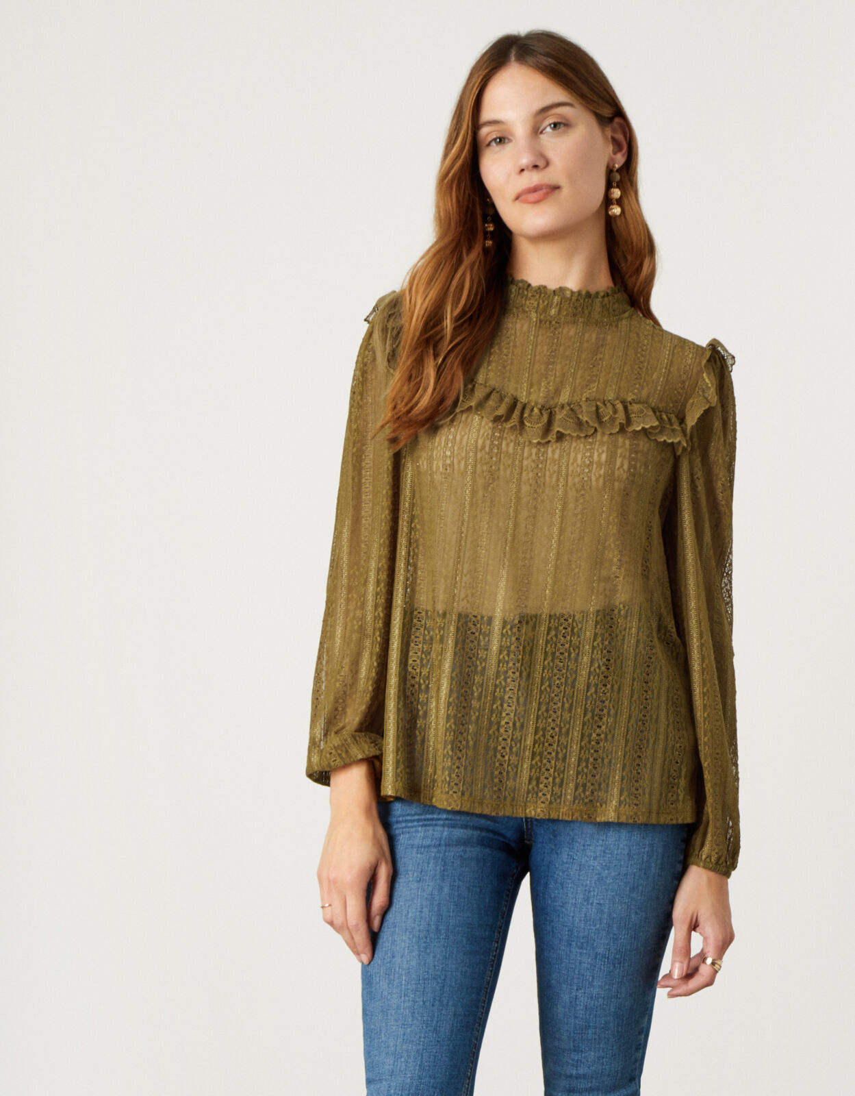 Lulu Lace Frill Long Sleeve Top Yellow