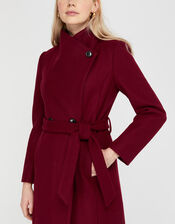 Rita Wrap Collar Long Coat , Red (BURGUNDY), large